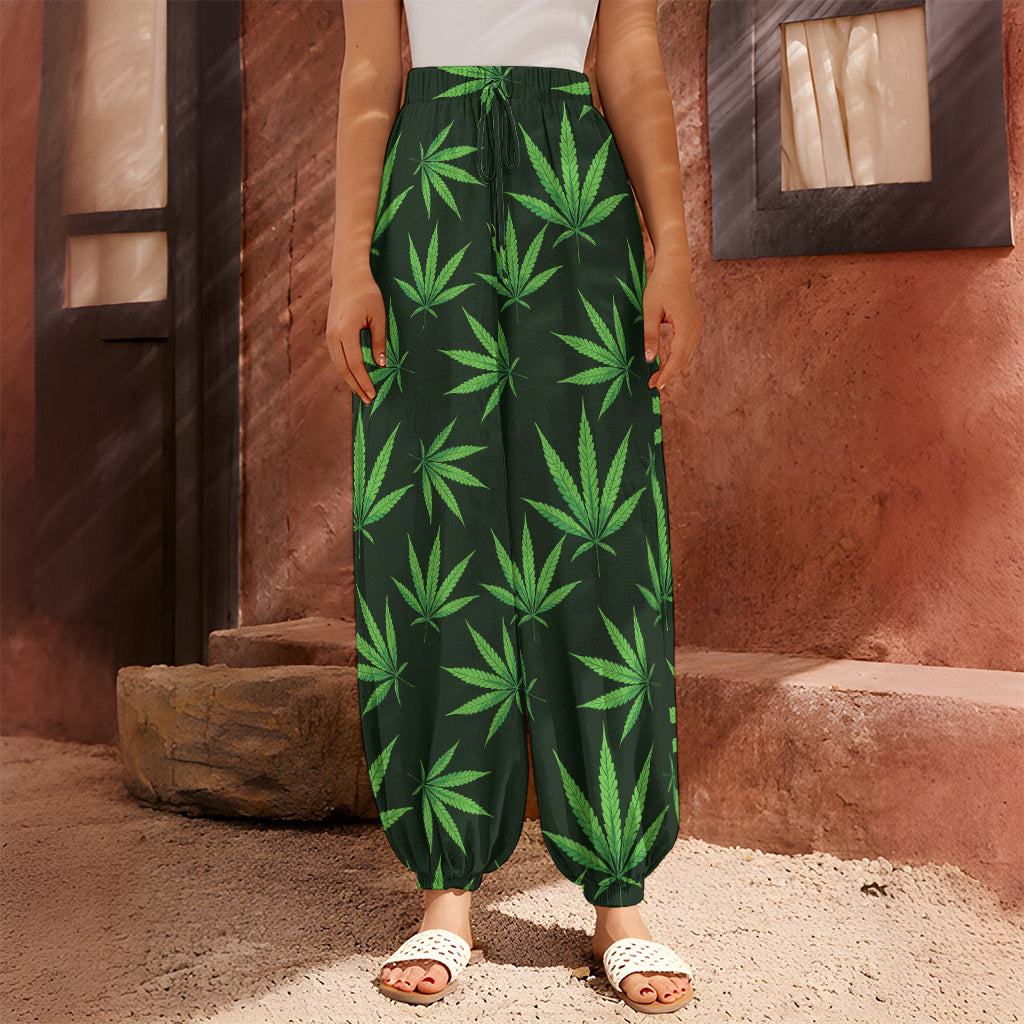 Pot Leaf Pattern Print Harem Pants