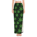 Pot Leaf Pattern Print High Slit Maxi Skirt