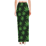 Pot Leaf Pattern Print High Slit Maxi Skirt