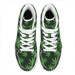 Pot Leaf Pattern Print High Top Leather Sneakers
