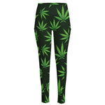 Pot Leaf Pattern Print High-Waisted Pocket Leggings
