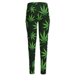 Pot Leaf Pattern Print High-Waisted Pocket Leggings