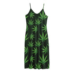 Pot Leaf Pattern Print Jersey Midi Cami Dress