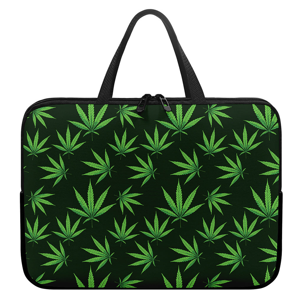 Pot Leaf Pattern Print Laptop Sleeve With Handle