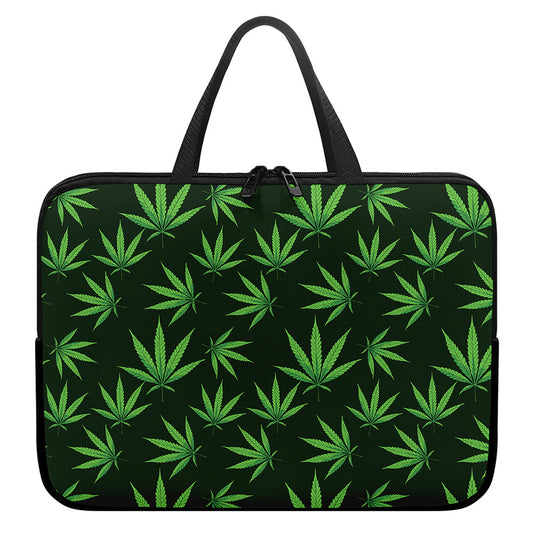 Pot Leaf Pattern Print Laptop Sleeve With Handle