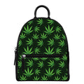 Pot Leaf Pattern Print Leather Backpack