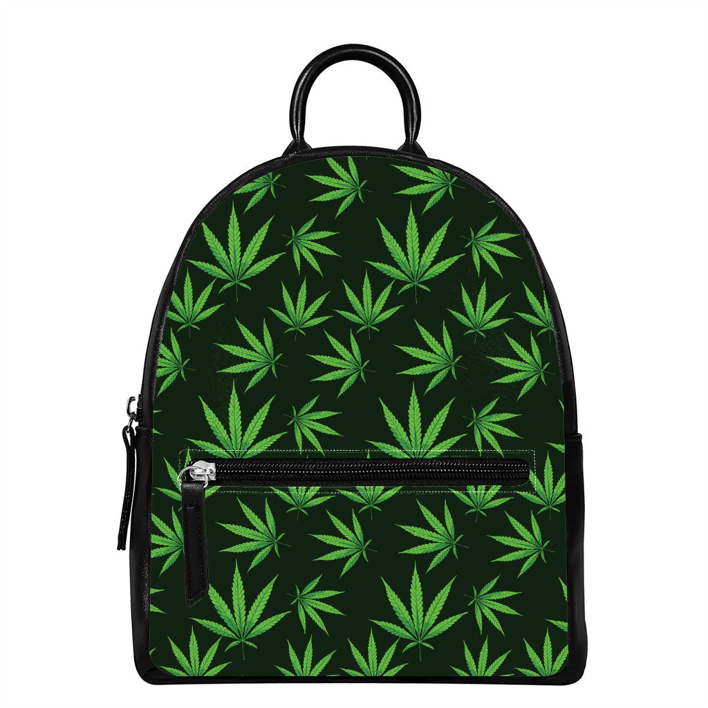 Pot Leaf Pattern Print Leather Backpack