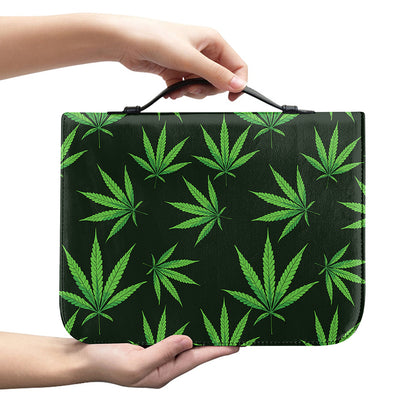 Pot Leaf Pattern Print Leather Bible Cover