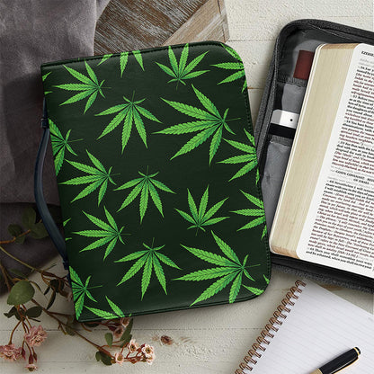 Pot Leaf Pattern Print Leather Bible Cover