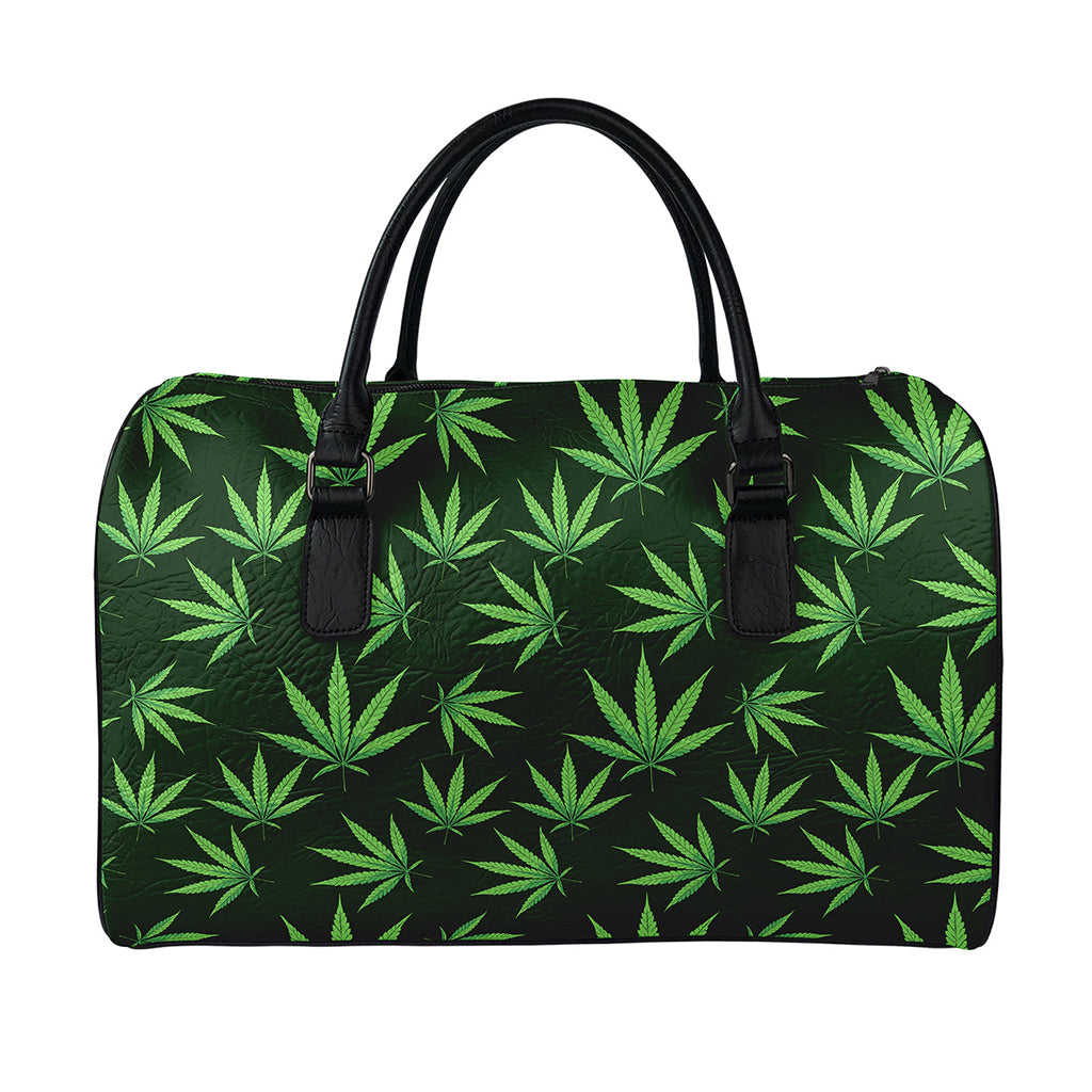 Pot Leaf Pattern Print Leather Duffle Bag