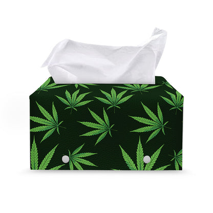 Pot Leaf Pattern Print Leather Tissue Box Cover