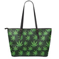 Pot Leaf Pattern Print Leather Tote Bag With Zipper