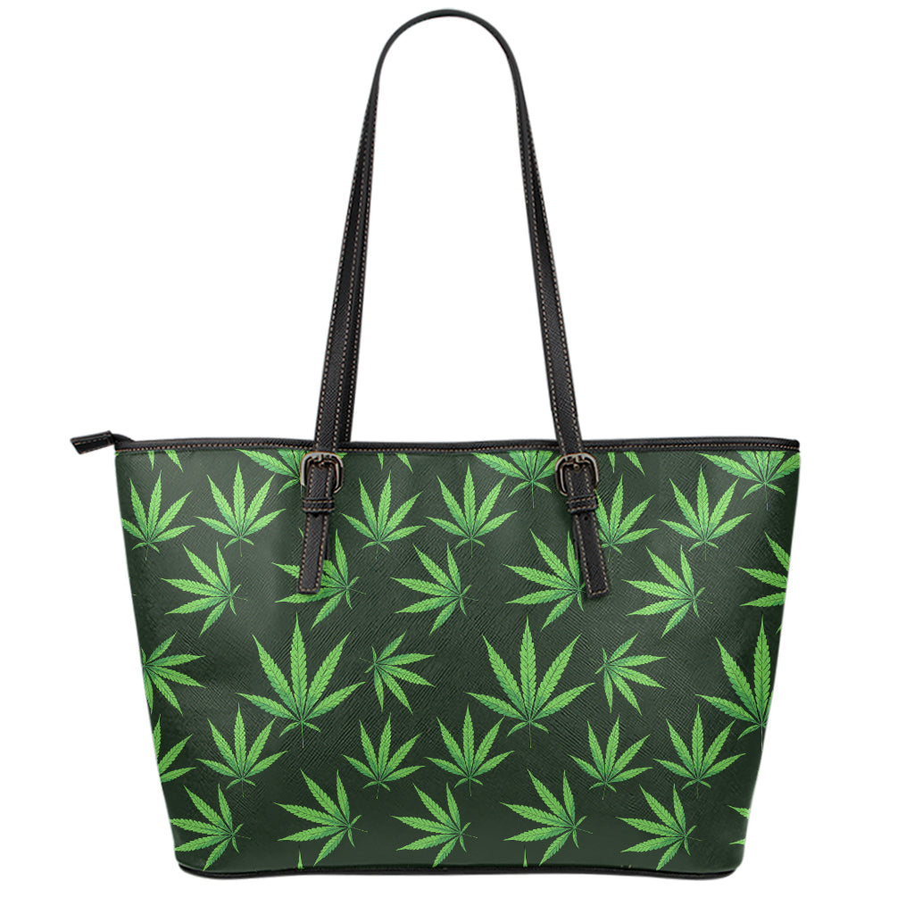 Pot Leaf Pattern Print Leather Tote Bag