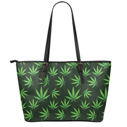 Pot Leaf Pattern Print Leather Tote Bag