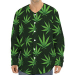 Pot Leaf Pattern Print Long Sleeve Baseball Jersey