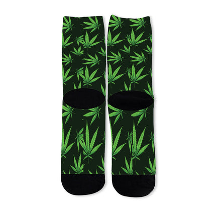 Pot Leaf Pattern Print Long Socks