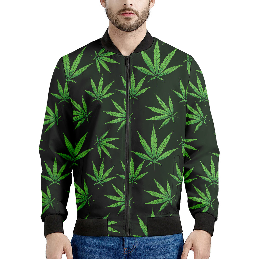 Pot Leaf Pattern Print Men's Bomber Jacket