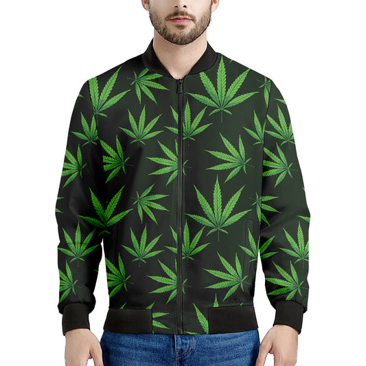 Pot Leaf Pattern Print Men's Bomber Jacket