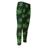 Pot Leaf Pattern Print Men's Compression Pants