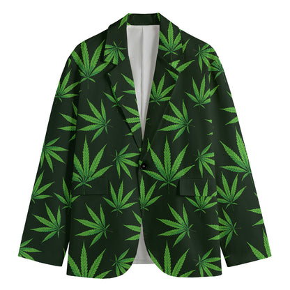 Pot Leaf Pattern Print Men's Cotton Blazer