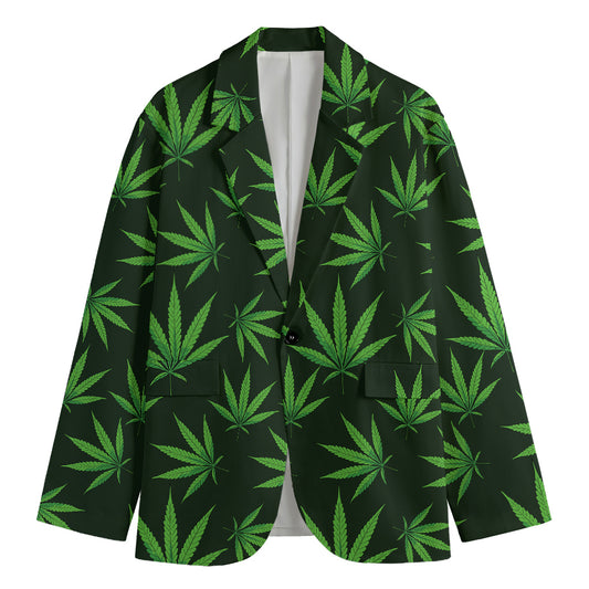 Pot Leaf Pattern Print Men's Cotton Blazer
