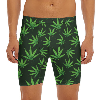 Pot Leaf Pattern Print Men's Long Boxer Briefs