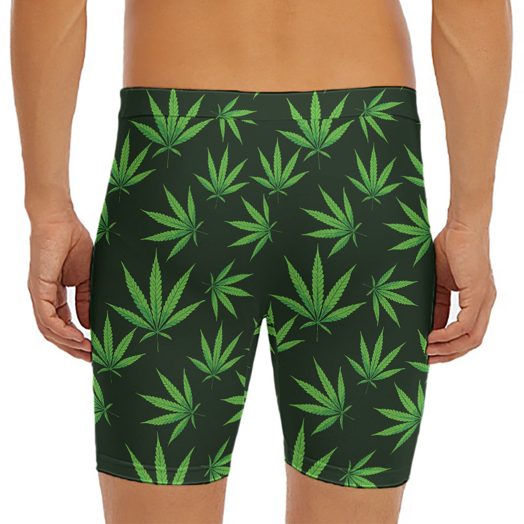 Pot Leaf Pattern Print Men's Long Boxer Briefs