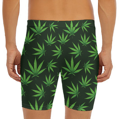 Pot Leaf Pattern Print Men's Long Boxer Briefs