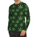 Pot Leaf Pattern Print Men's Long Sleeve Rash Guard