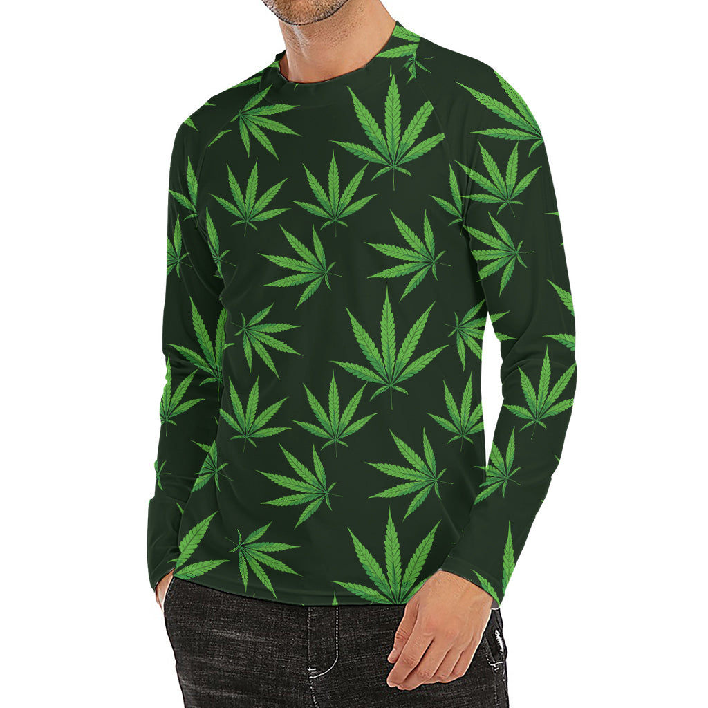 Pot Leaf Pattern Print Men's Long Sleeve Rash Guard