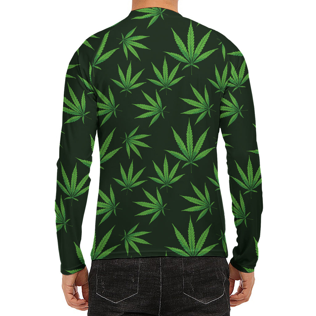 Pot Leaf Pattern Print Men's Long Sleeve Rash Guard