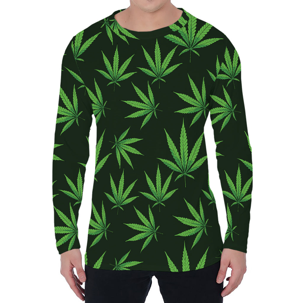 Pot Leaf Pattern Print Men's Long Sleeve T-Shirt