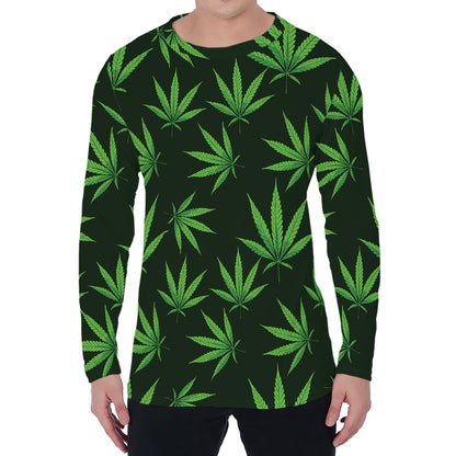 Pot Leaf Pattern Print Men's Long Sleeve T-Shirt