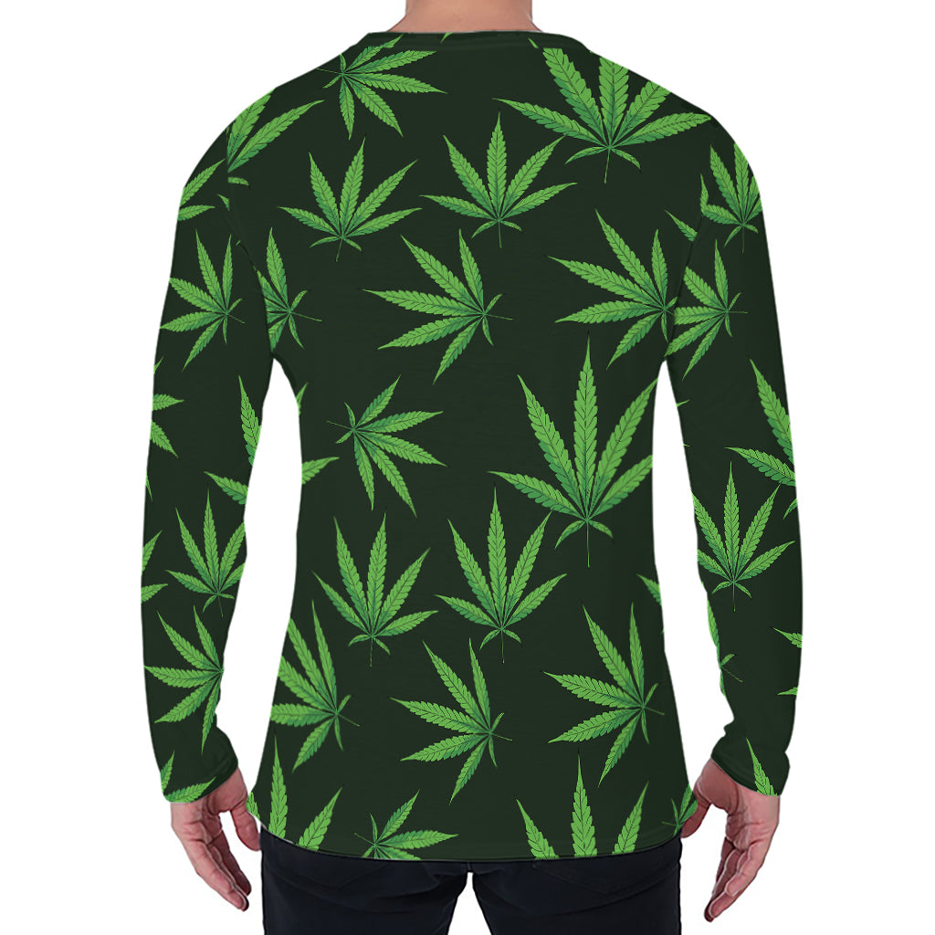 Pot Leaf Pattern Print Men's Long Sleeve T-Shirt