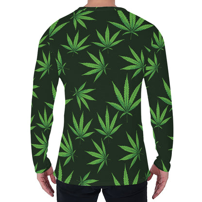 Pot Leaf Pattern Print Men's Long Sleeve T-Shirt