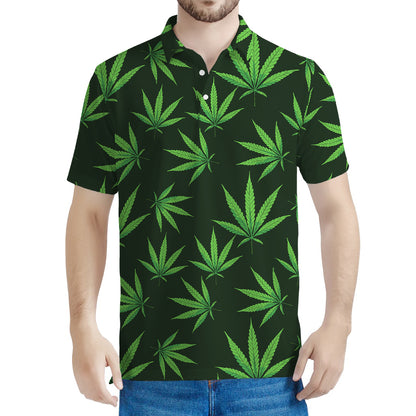 Pot Leaf Pattern Print Men's Polo Shirt