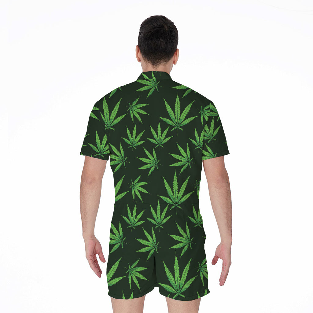 Pot Leaf Pattern Print Men's Rompers