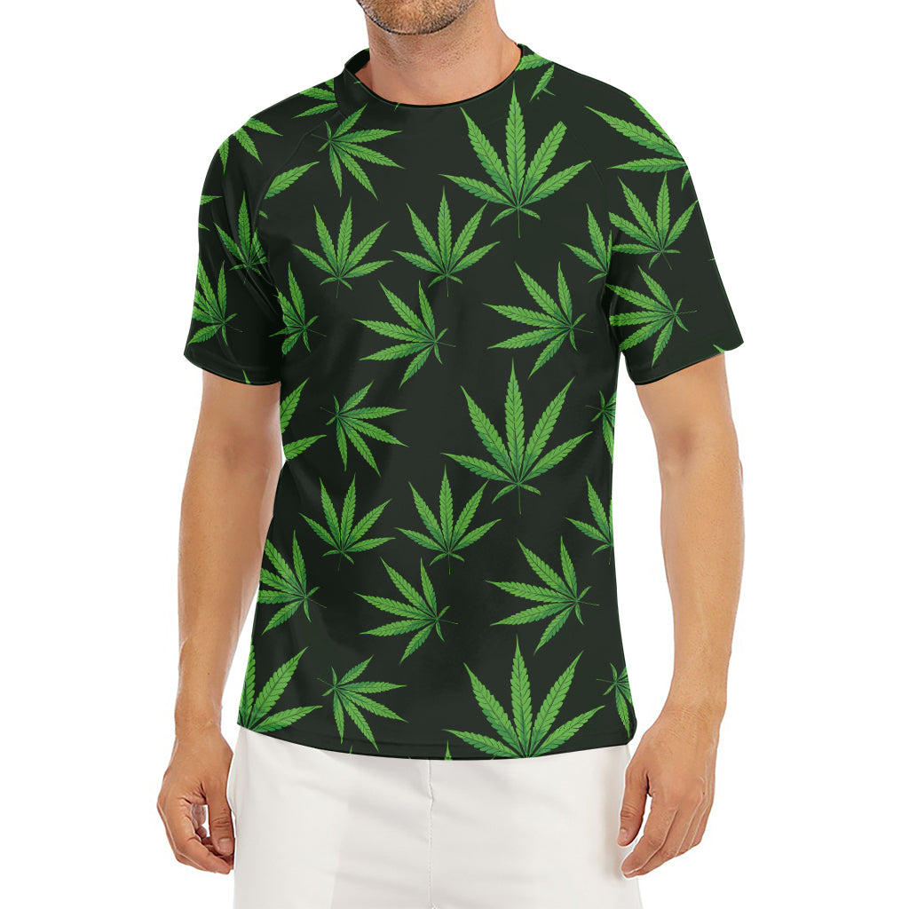 Pot Leaf Pattern Print Men's Short Sleeve Rash Guard