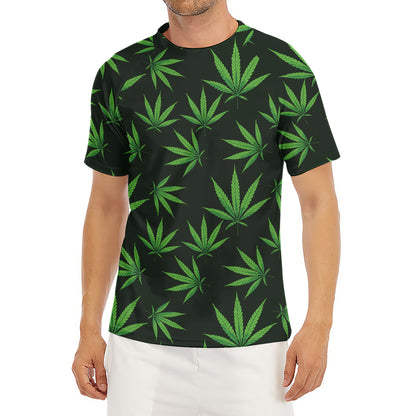 Pot Leaf Pattern Print Men's Short Sleeve Rash Guard