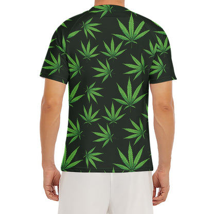 Pot Leaf Pattern Print Men's Short Sleeve Rash Guard