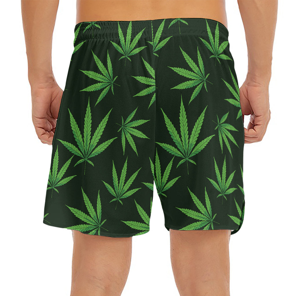Pot Leaf Pattern Print Men's Split Running Shorts