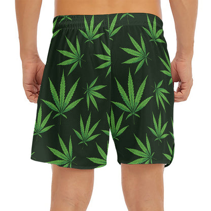 Pot Leaf Pattern Print Men's Split Running Shorts