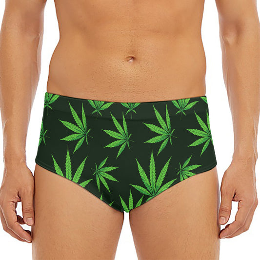 Pot Leaf Pattern Print Men's Triangle Swim Briefs