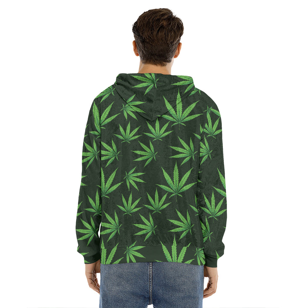 Pot Leaf Pattern Print Men's Velvet Pullover Hoodie