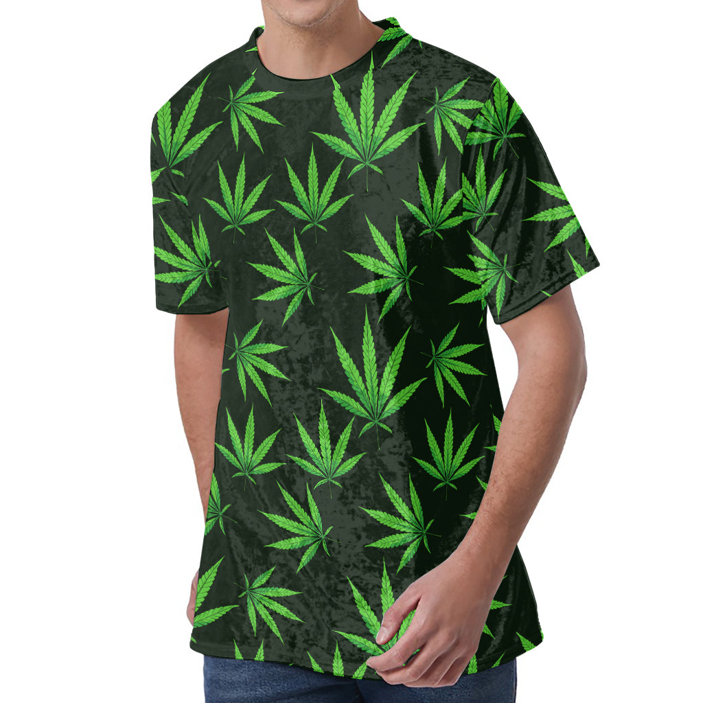 Pot Leaf Pattern Print Men's Velvet T-Shirt