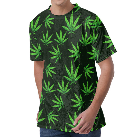 Pot Leaf Pattern Print Men's Velvet T-Shirt