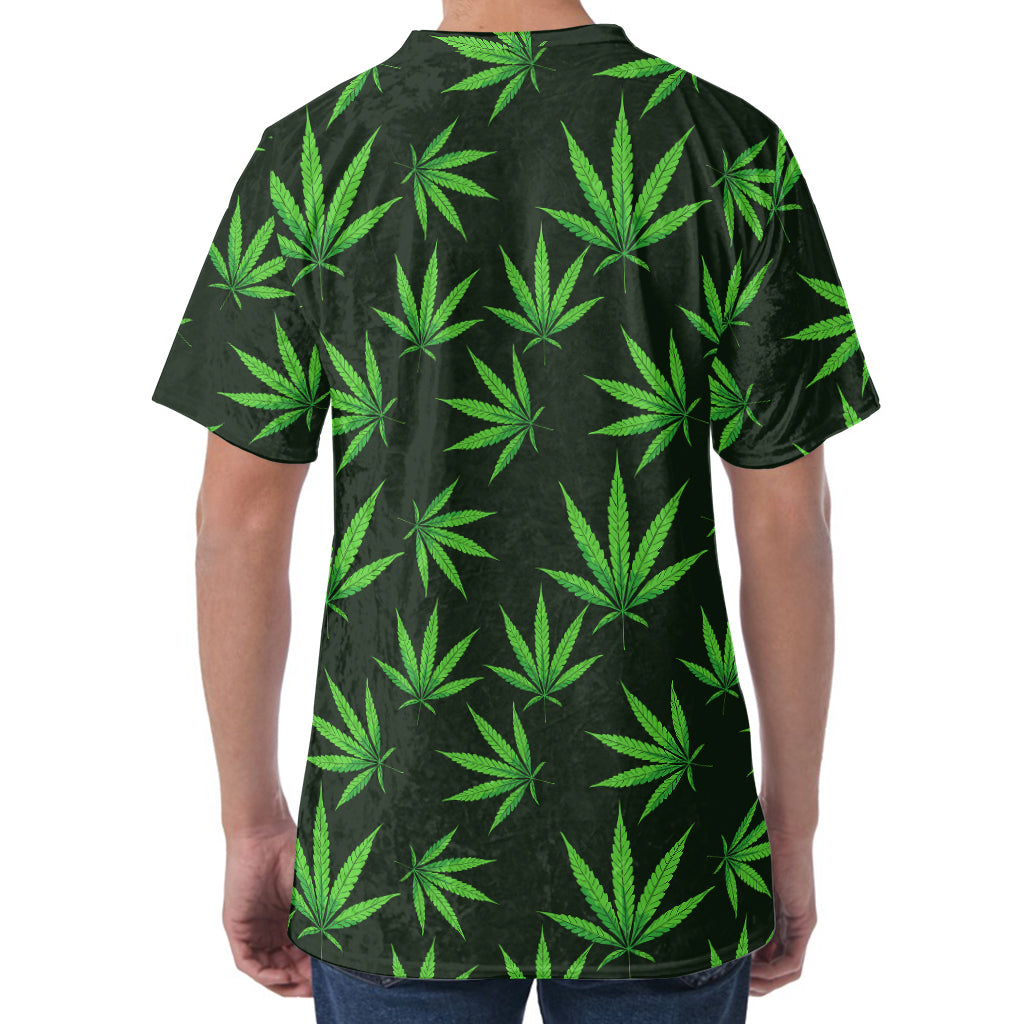 Pot Leaf Pattern Print Men's Velvet T-Shirt