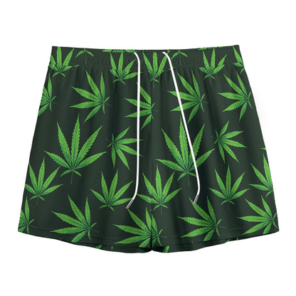Pot Leaf Pattern Print Mesh Shorts