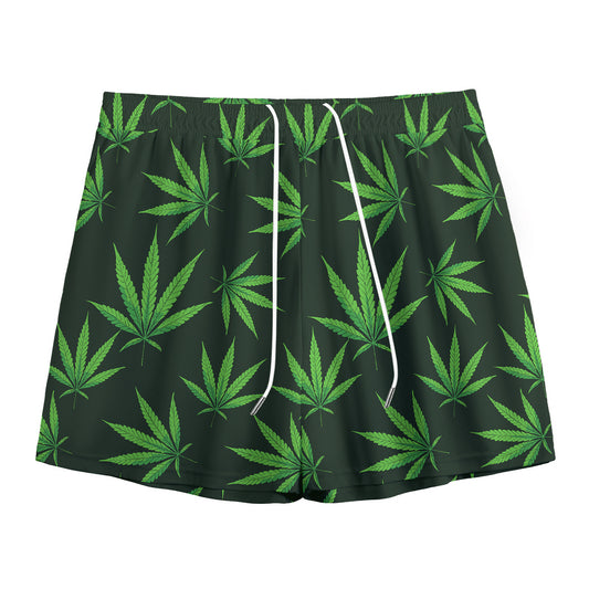 Pot Leaf Pattern Print Mesh Shorts