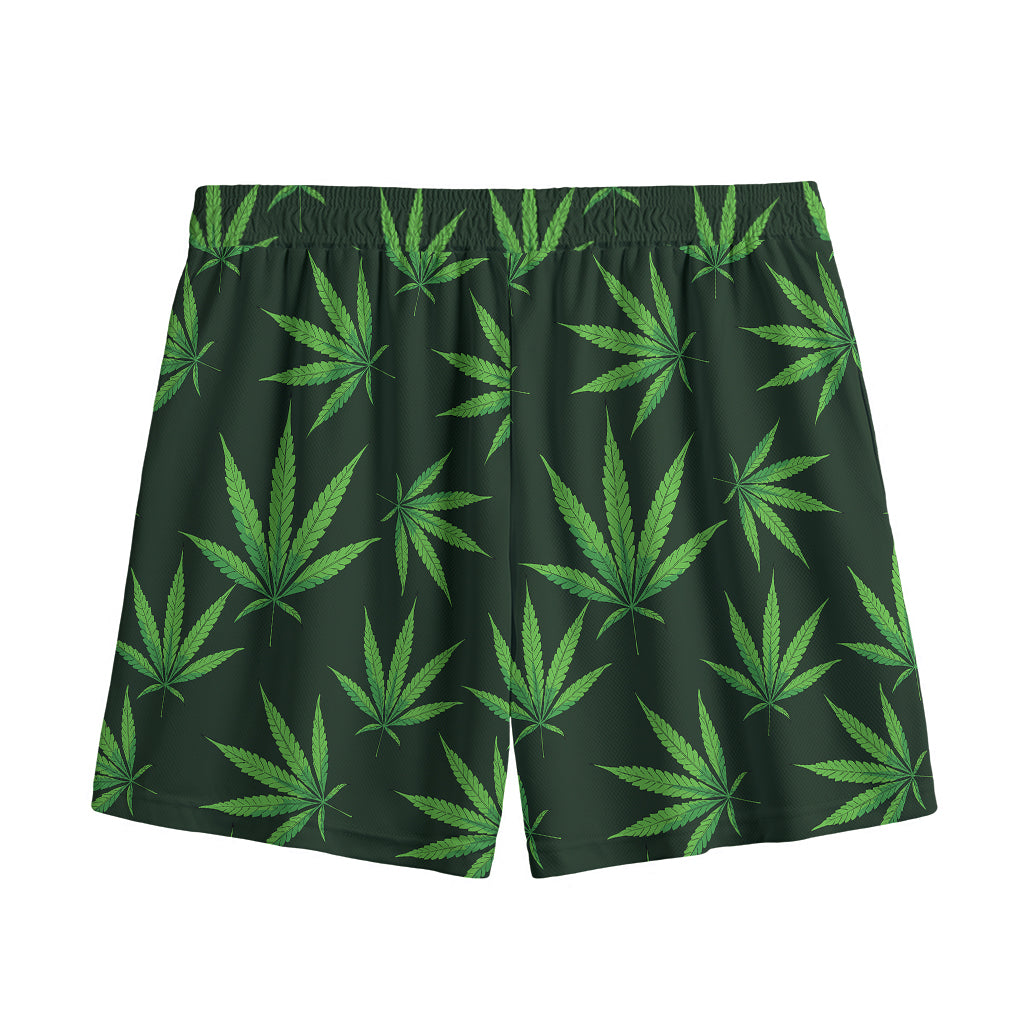 Pot Leaf Pattern Print Mesh Shorts